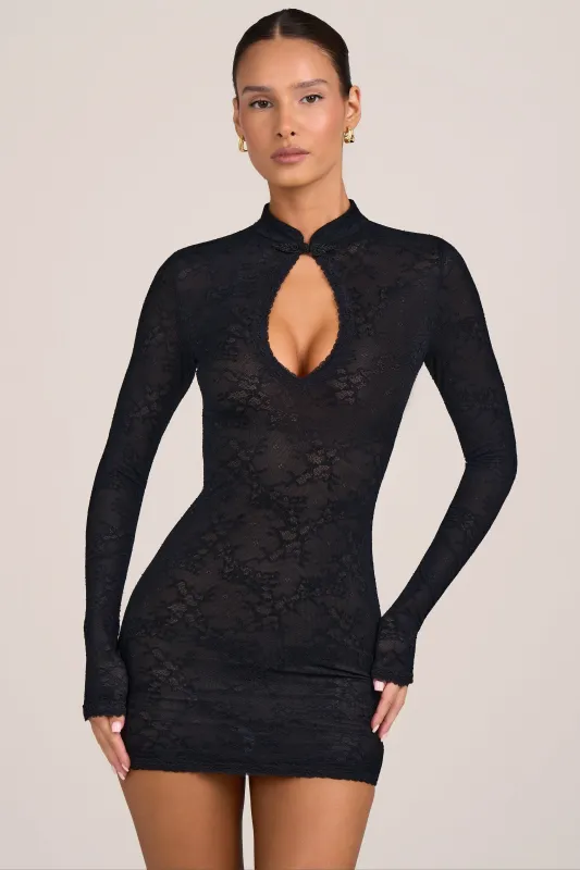 Lace Long-Sleeve Mini Dress in Black made by Oh Polly