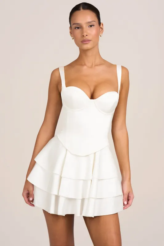 Satin Corset Mini Dress in White made by Oh Polly