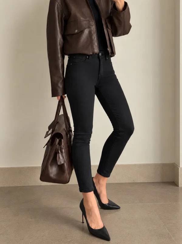 High-Rise Cropped Skinny Jeans in Black Wash made by Oh Polly