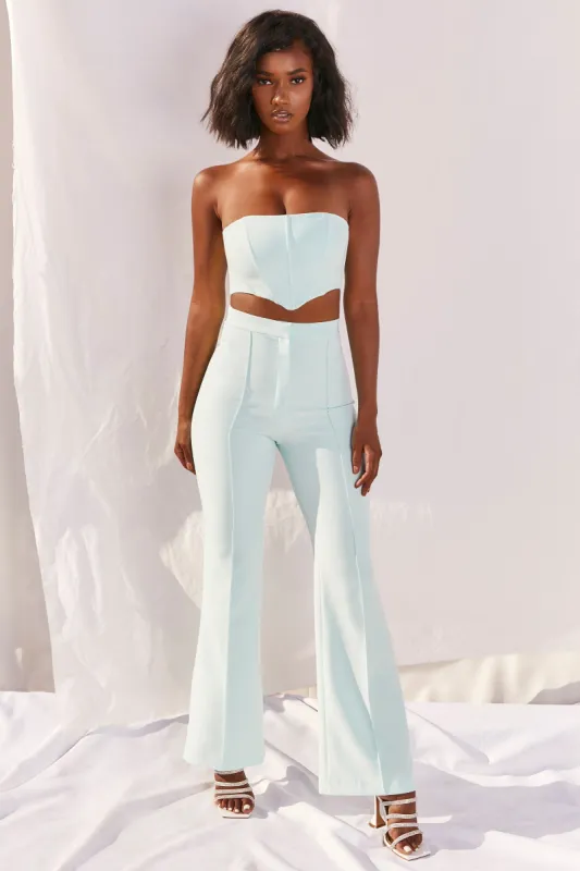 Bossin’ Up Strapless Corset Crop Top in Blue sold by Oh Polly