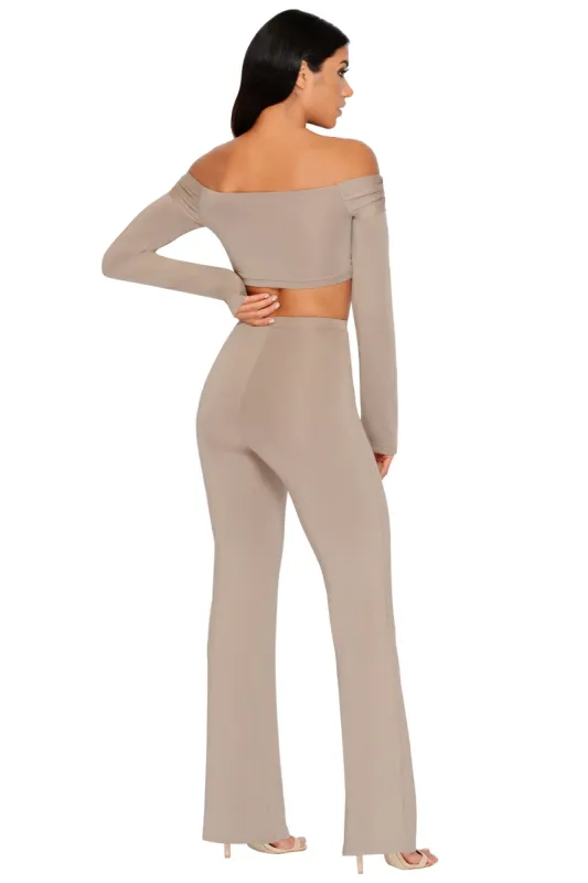 Bow Em Gee Wide Leg Trousers in Mocha sold by Oh Polly