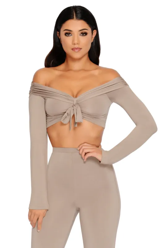Bow Em Gee Bardot Crop Top in Mocha made by Oh Polly