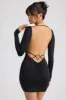 Long Sleeve Sweetheart Neckline Mini Dress in Black sold by Oh Polly