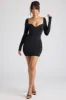 Long Sleeve Sweetheart Neckline Mini Dress in Black sold by Oh Polly