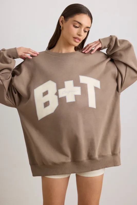 Oversized Crew Neck Sweatshirt in Espresso sold by Oh Polly