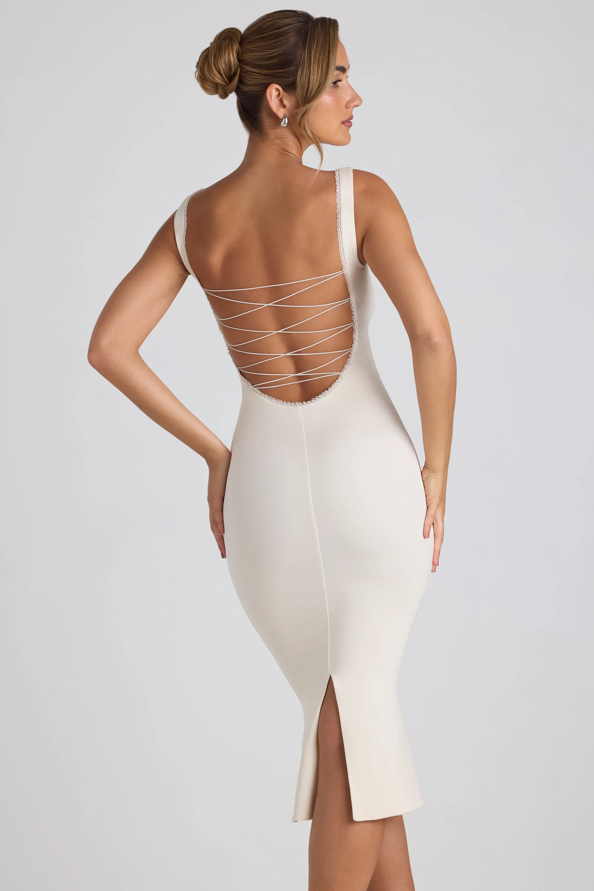 Modal Lace-Trim Midaxi Dress in Ivory sold by Oh Polly product image thumbnail 2