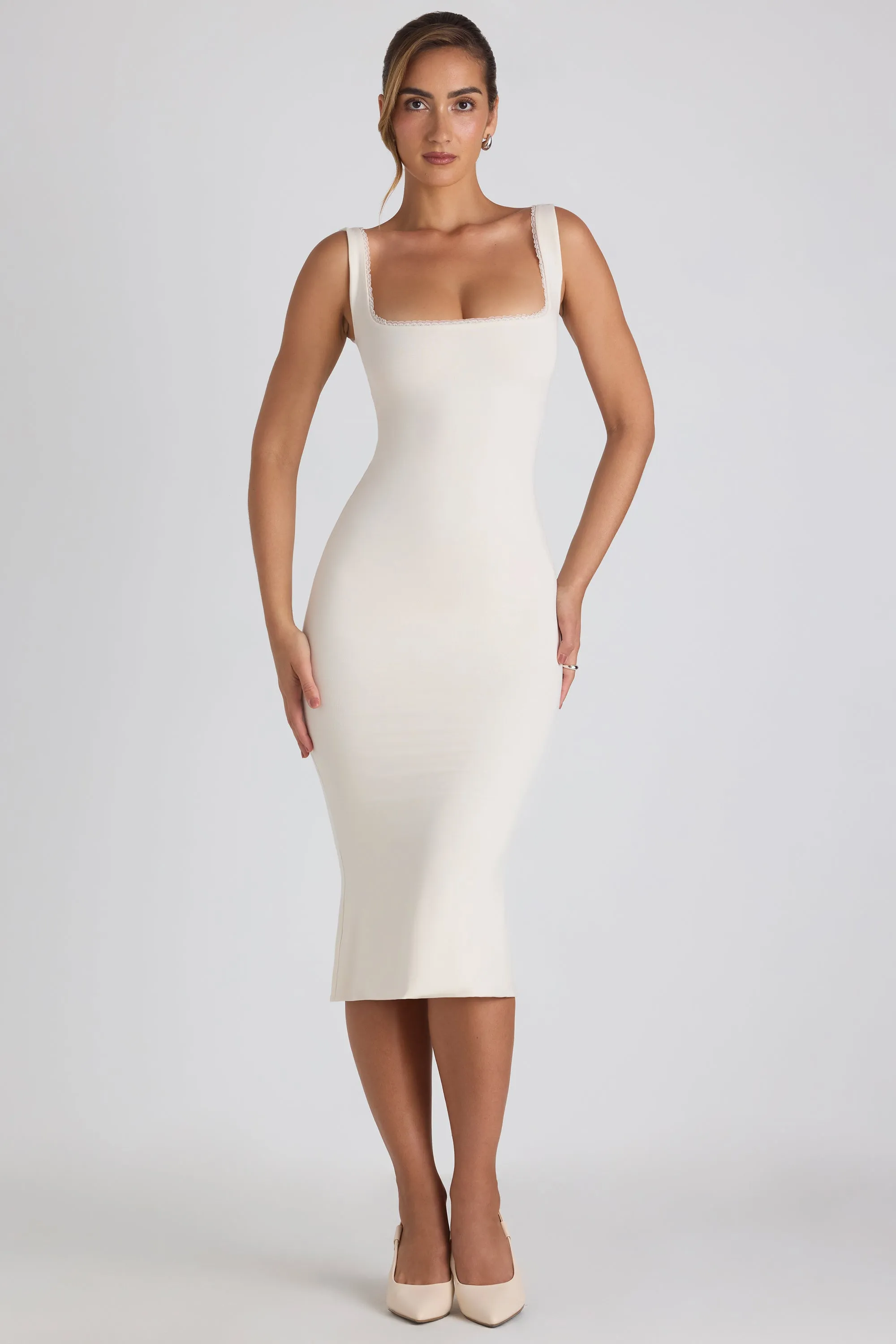 Modal Lace-Trim Midaxi Dress in Ivory sold by Oh Polly product image thumbnail 5