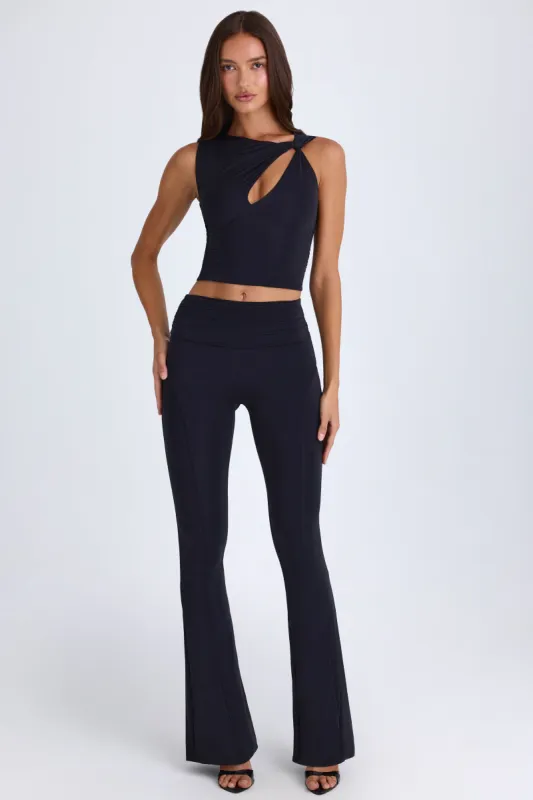 Tall Foldover Flared Trousers in Black sold by Oh Polly