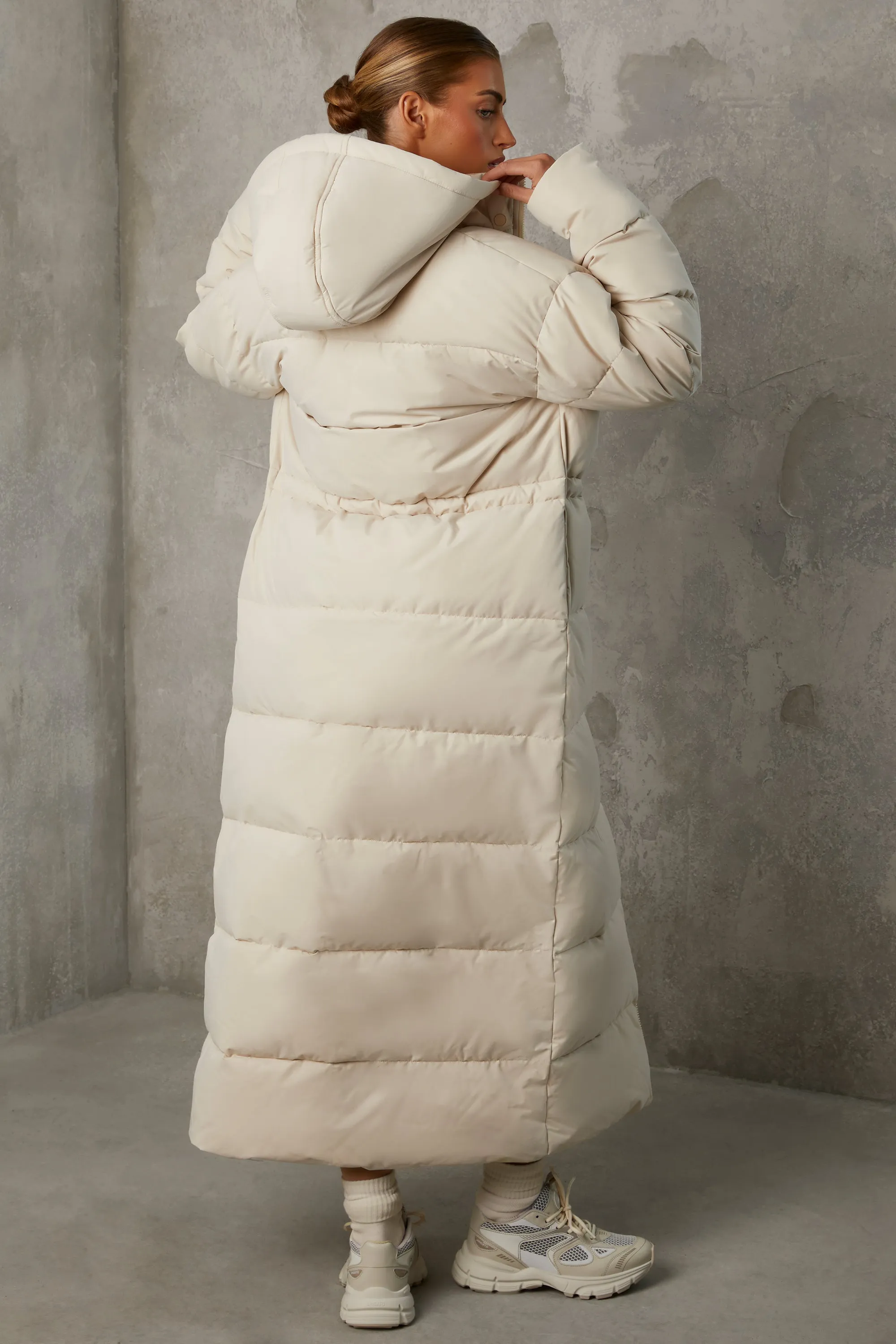 Full Length Hooded Puffer Coat in Sand sold by Oh Polly product image thumbnail 2