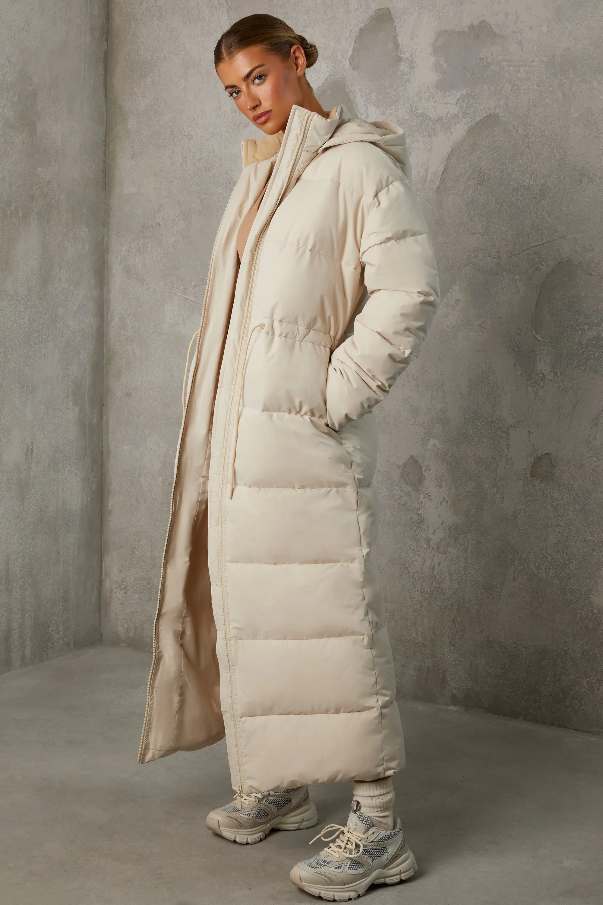 Full Length Hooded Puffer Coat in Sand sold by Oh Polly product image thumbnail 3