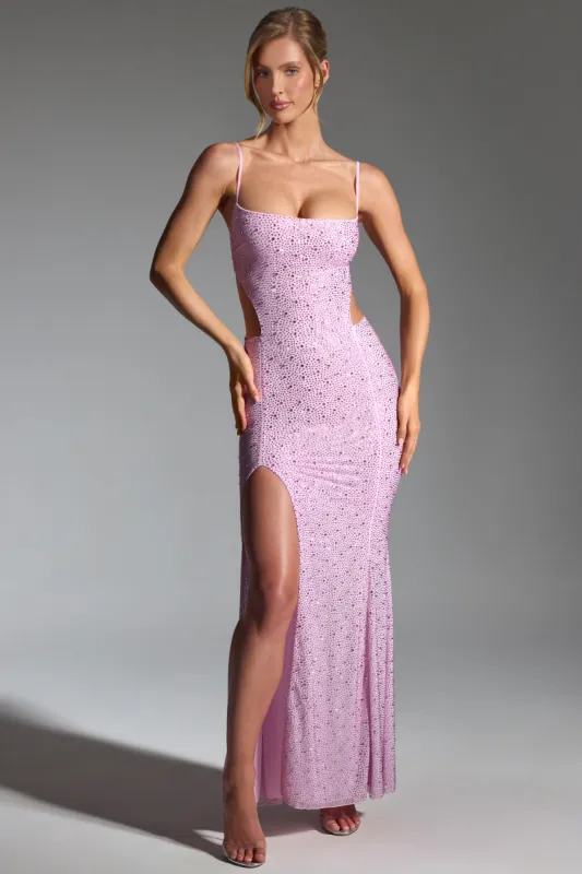 Embellished Cut-Out Fishtail Maxi Dress in Peony Pink sold by Oh Polly