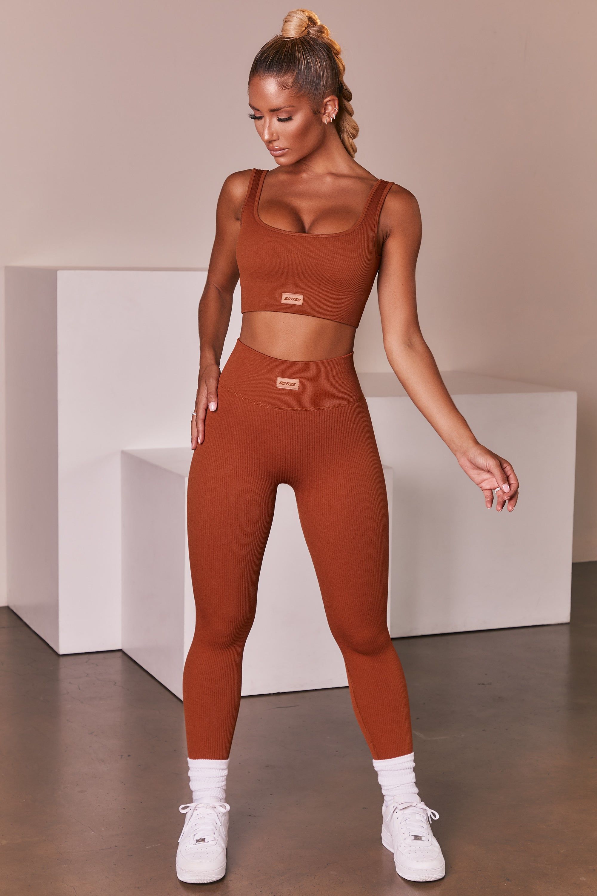 No Sweat Ribbed Scoop Neck Sports Bra in Light Brown sold by Oh Polly product image thumbnail 6