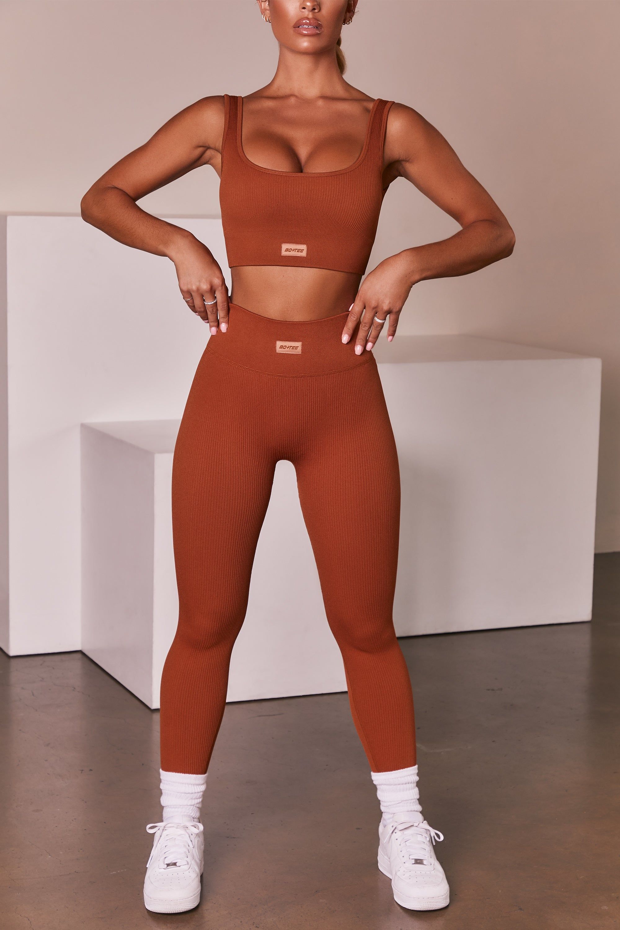 No Sweat Ribbed Scoop Neck Sports Bra in Light Brown sold by Oh Polly product image thumbnail 9