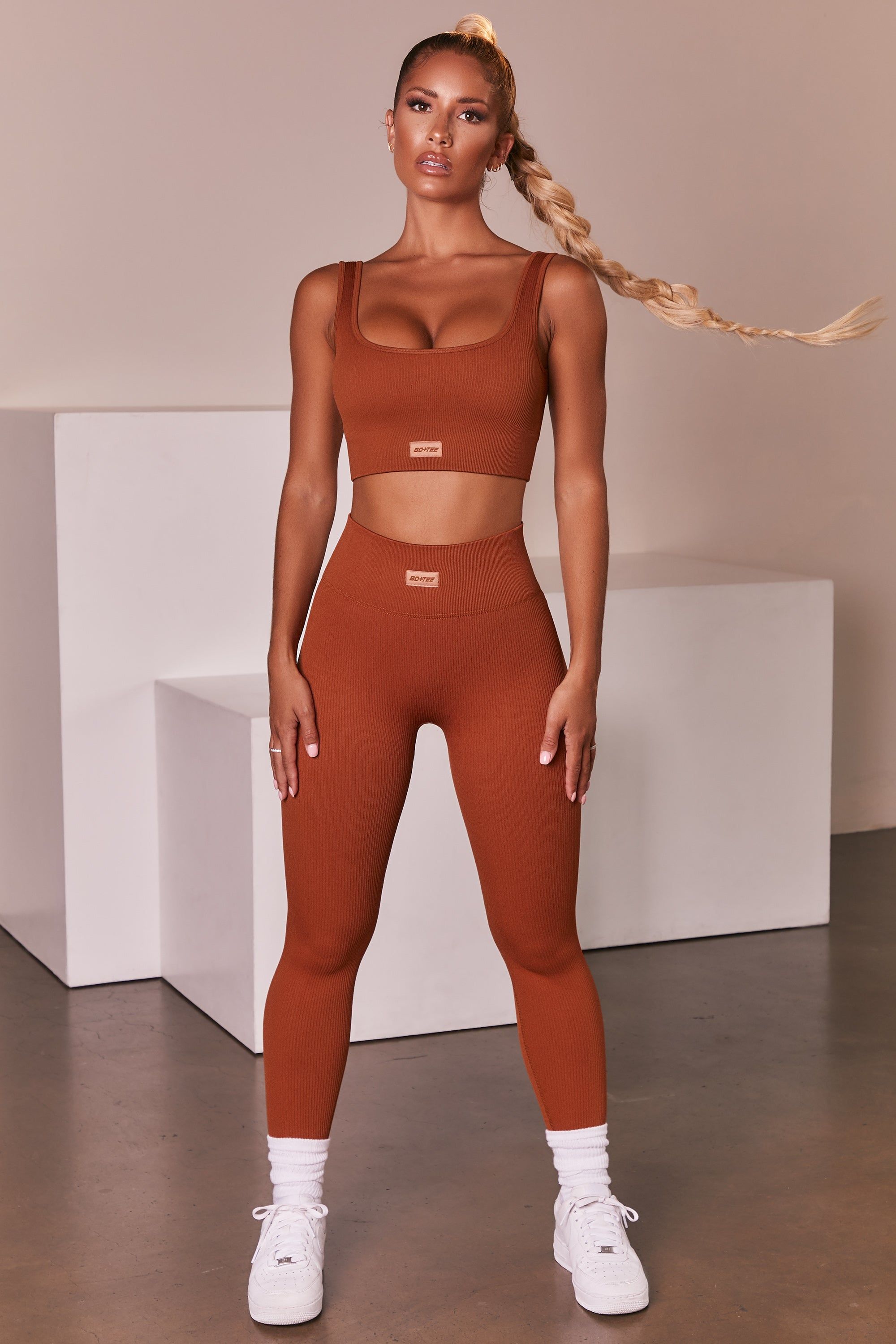 No Sweat Ribbed Scoop Neck Sports Bra in Light Brown sold by Oh Polly product image thumbnail 7