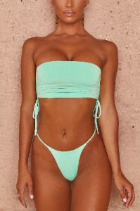 High Waisted Thong Bikini Bottoms in Mint sold by Oh Polly