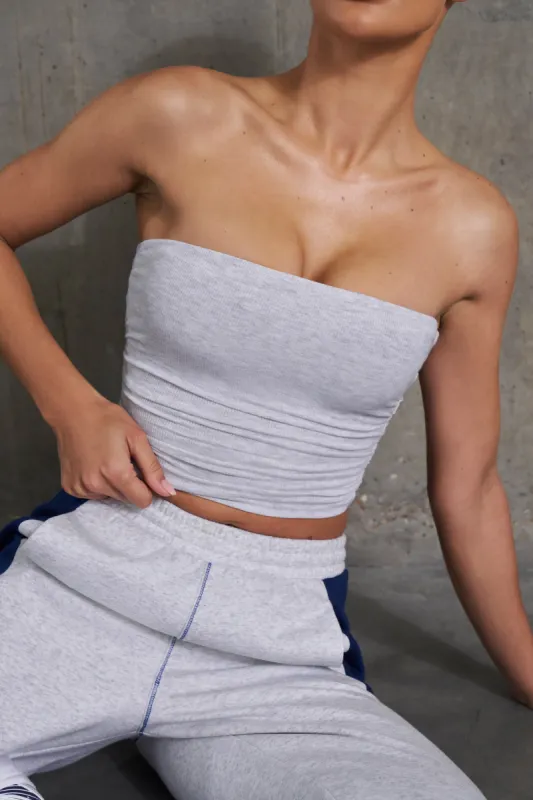Soft Rib Ruched Bandeau Top in Heather Grey sold by Oh Polly