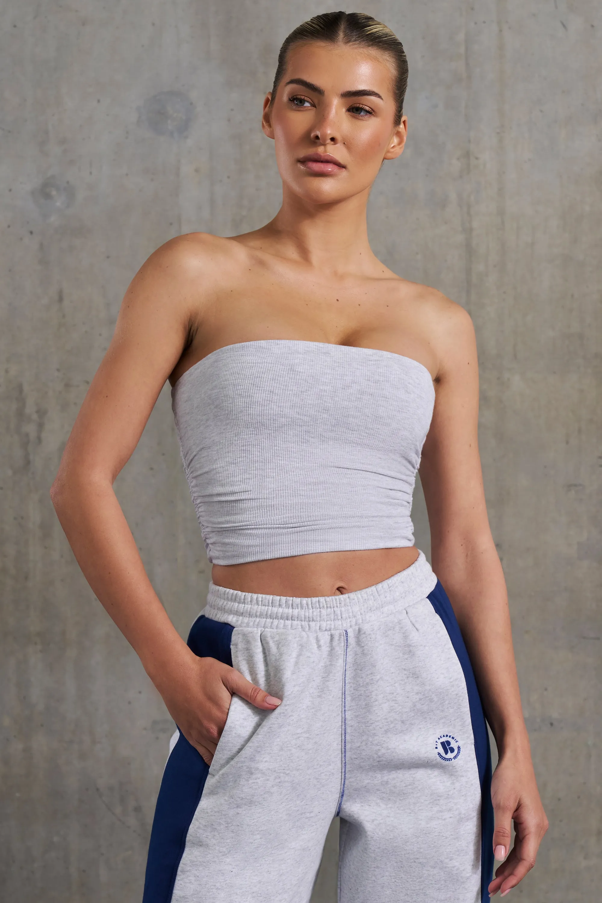 Soft Rib Ruched Bandeau Top in Heather Grey sold by Oh Polly product image thumbnail 5