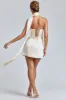 Draped Halterneck Satin Mini Dress in Ivory sold by Oh Polly