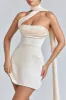 Draped Halterneck Satin Mini Dress in Ivory sold by Oh Polly