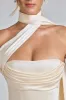 Draped Halterneck Satin Mini Dress in Ivory sold by Oh Polly