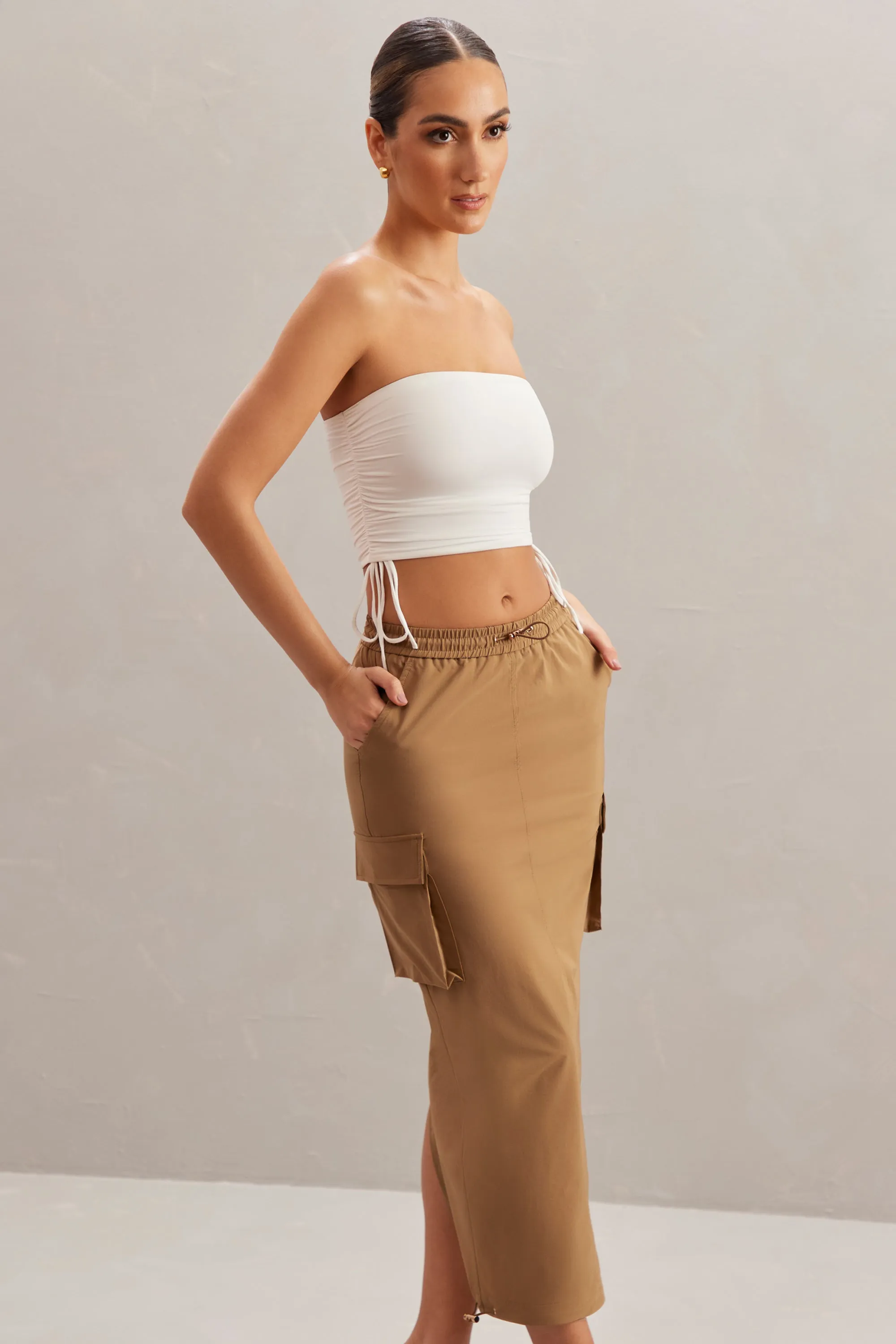Cargo Maxi Skirt in Tan sold by Oh Polly