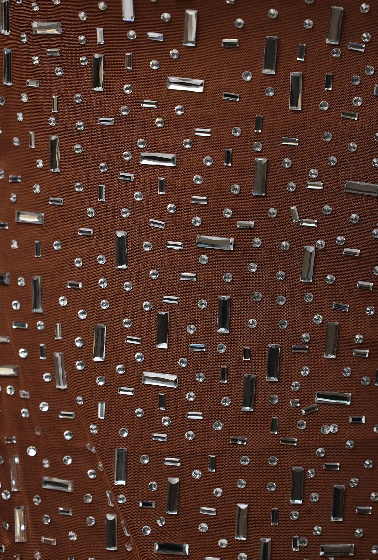 Sheer Embellished Scoop Neck Mini Dress in Mocha sold by Oh Polly product image thumbnail 5