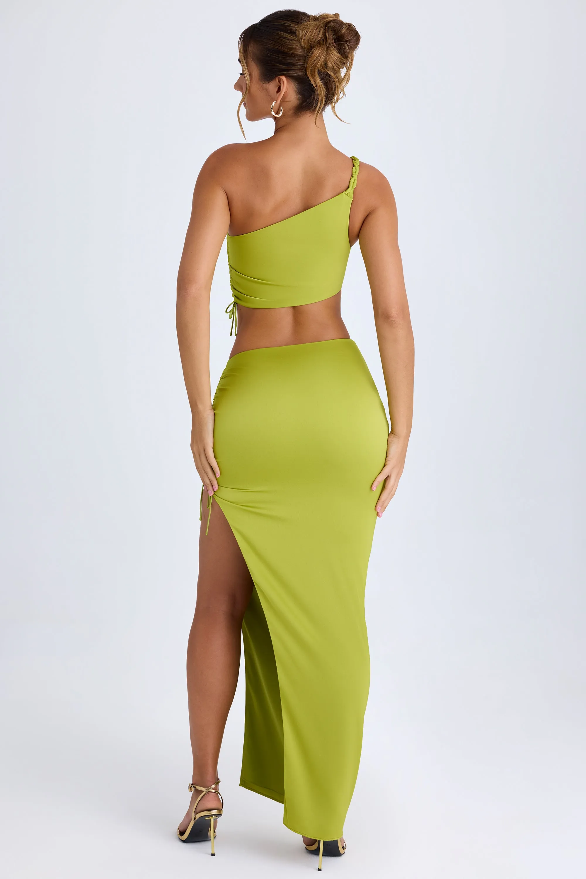 Ruched Asymmetric Maxi Skirt in Pear Green sold by Oh Polly product image thumbnail 2