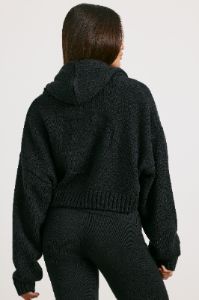 Cropped Zip Up Chunky Knit Hoodie in Black sold by Oh Polly