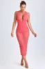 Ruched Plunge Midaxi Dress in Coral sold by Oh Polly