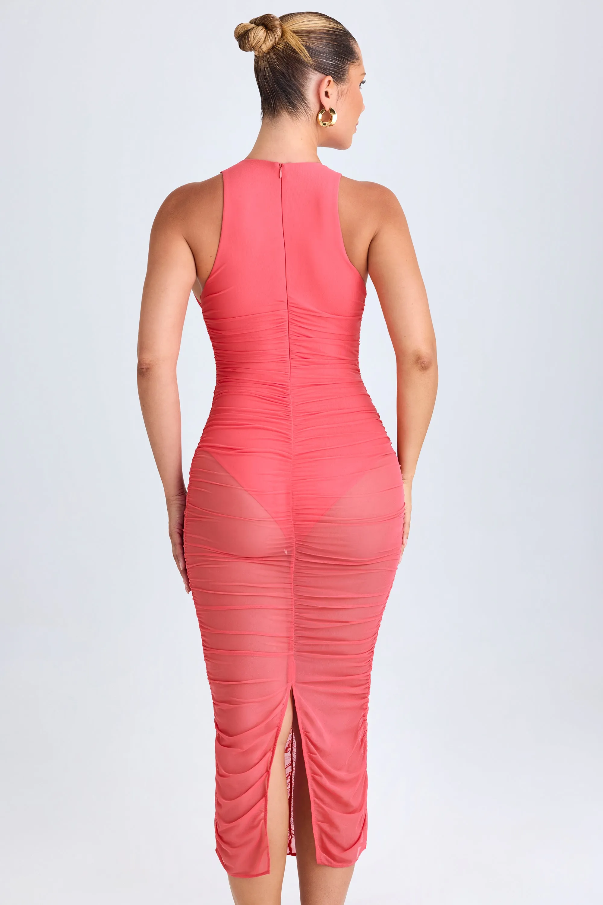 Ruched Plunge Midaxi Dress in Coral sold by Oh Polly product image thumbnail 2