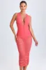 Ruched Plunge Midaxi Dress in Coral sold by Oh Polly