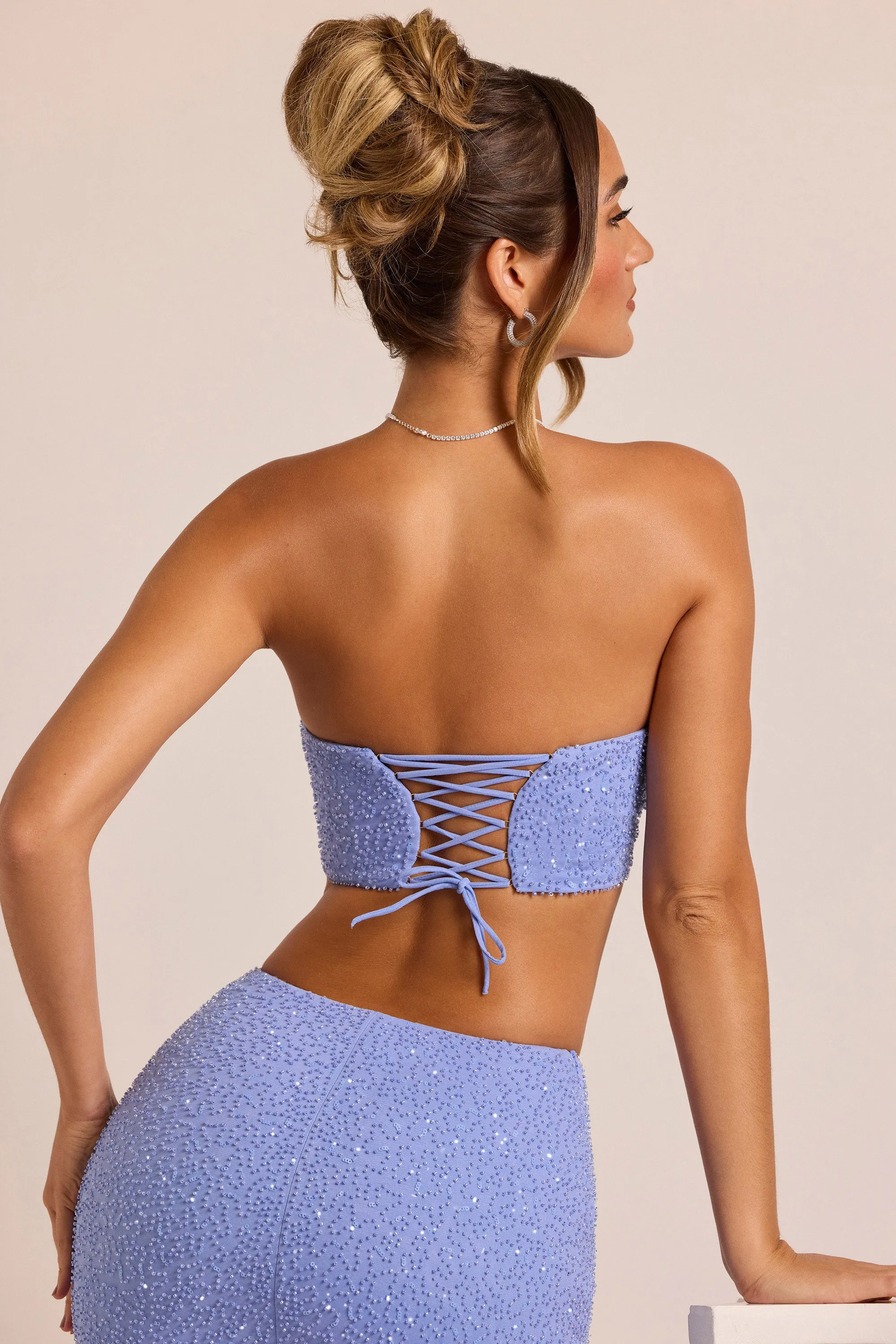 Embellished Strapless Corset Top in Powder Blue sold by Oh Polly product image thumbnail 2