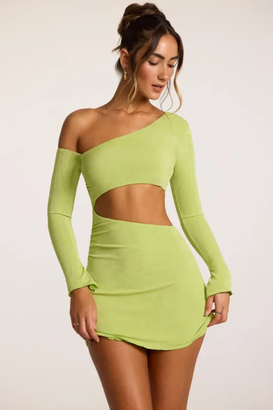 Textured Jersey Asymmetric Cut Out Mini Dress in Lime made by Oh Polly