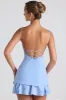 Ruffle-Trim Button-Detail Corset Mini Dress in Sky Blue sold by Oh Polly