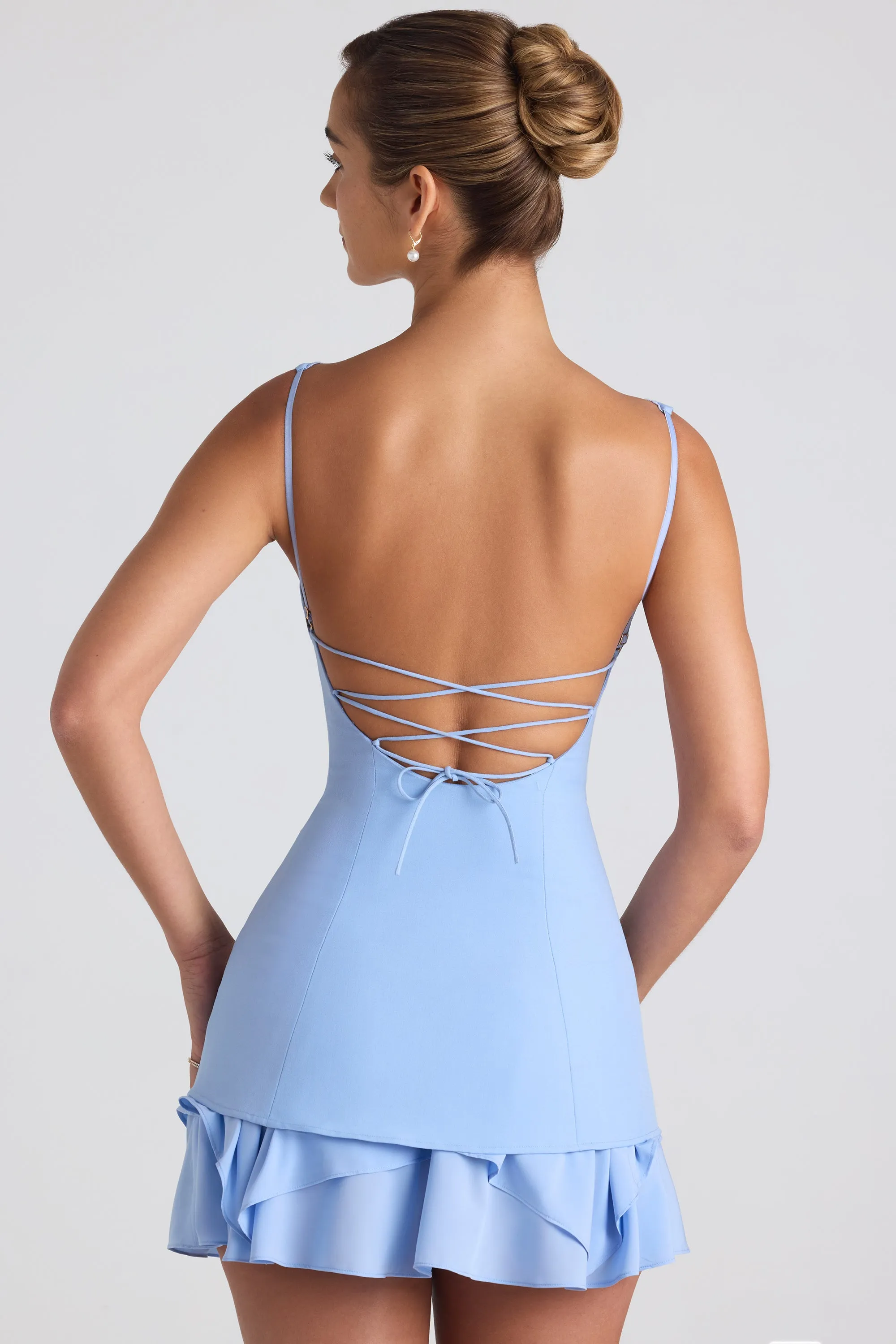 Ruffle-Trim Button-Detail Corset Mini Dress in Sky Blue sold by Oh Polly product image thumbnail 2