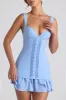 Ruffle-Trim Button-Detail Corset Mini Dress in Sky Blue sold by Oh Polly