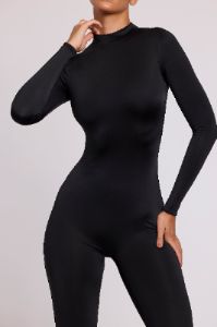Tall High Neck Long Sleeve Jumpsuit in Black sold by Oh Polly