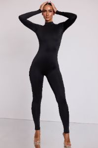 Tall High Neck Long Sleeve Jumpsuit in Black sold by Oh Polly