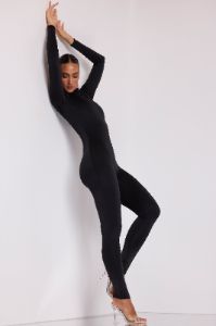 Tall High Neck Long Sleeve Jumpsuit in Black sold by Oh Polly