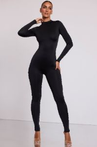 Tall High Neck Long Sleeve Jumpsuit in Black sold by Oh Polly