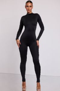 Tall High Neck Long Sleeve Jumpsuit in Black sold by Oh Polly