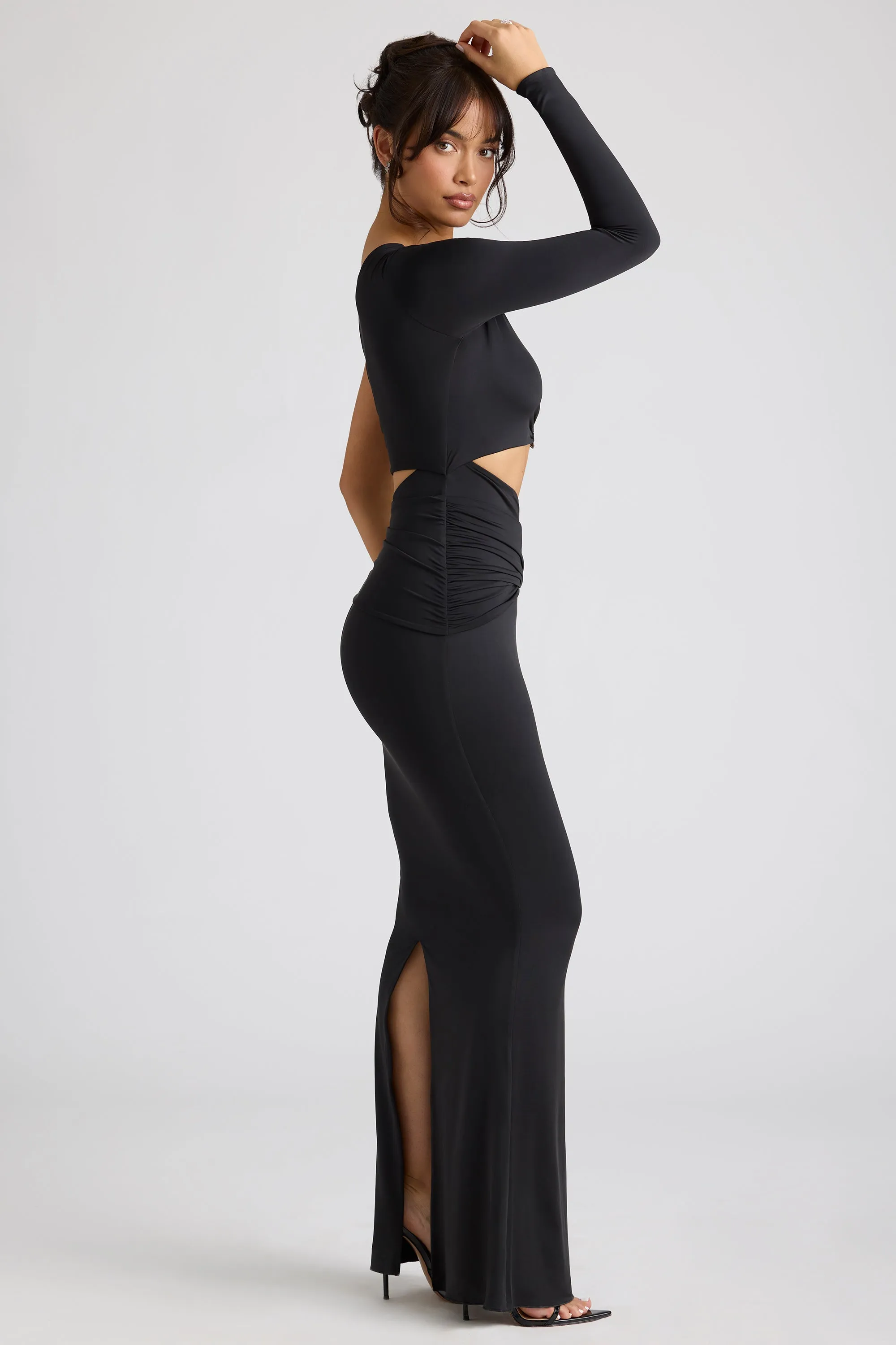 Single Sleeve Cut Out Evening Gown in Black sold by Oh Polly product image thumbnail 5