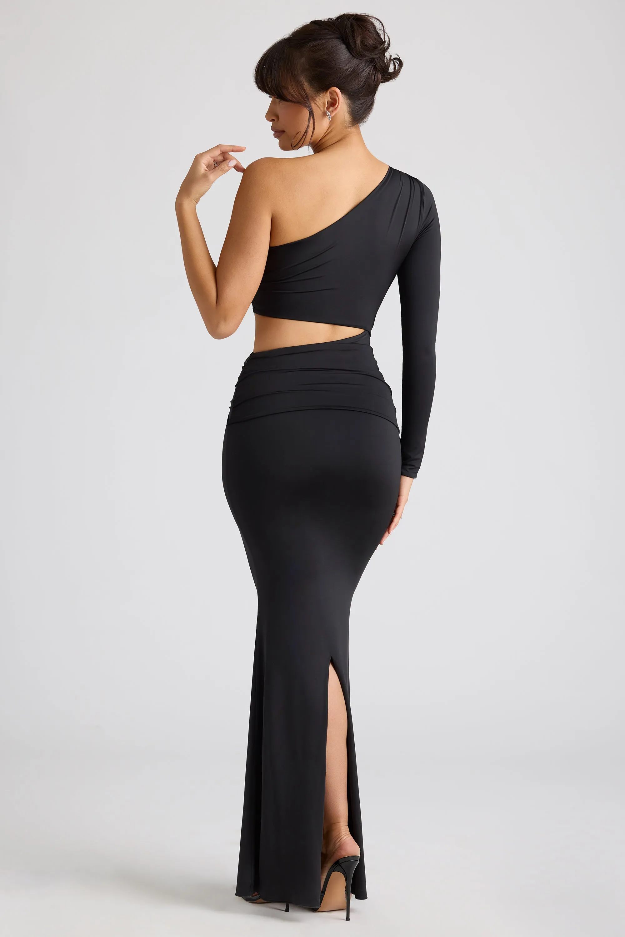 Single Sleeve Cut Out Evening Gown in Black sold by Oh Polly product image thumbnail 2