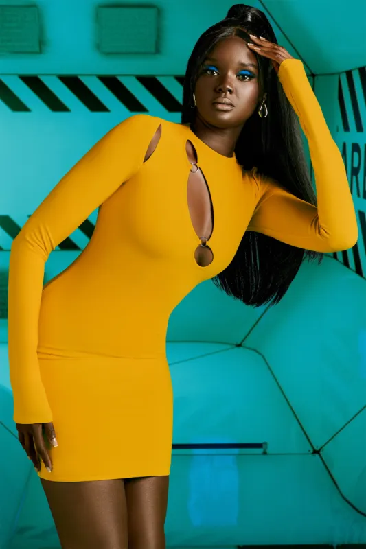Cut Out Long Sleeve Dress in Yellow sold by Oh Polly