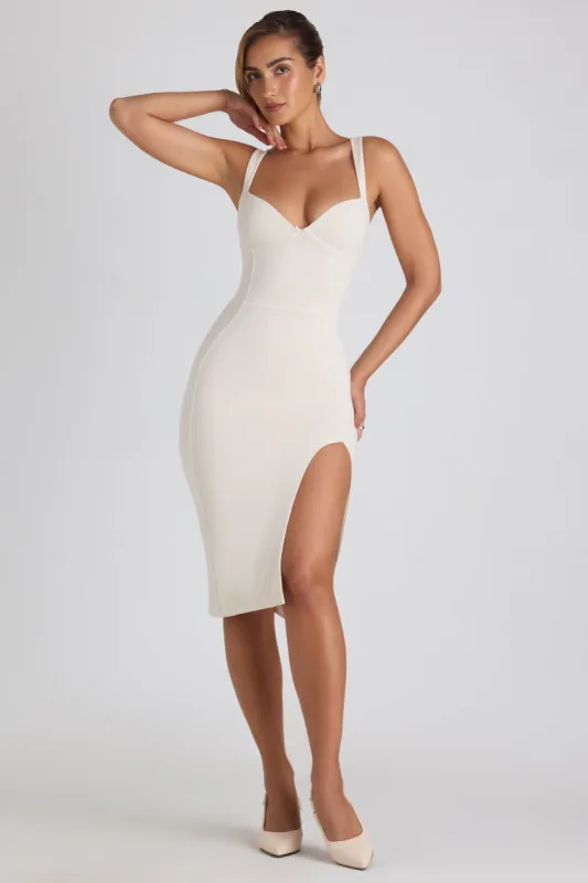 Modal Bow-Detail Sweetheart-Neck Midi Dress in Ivory sold by Oh Polly