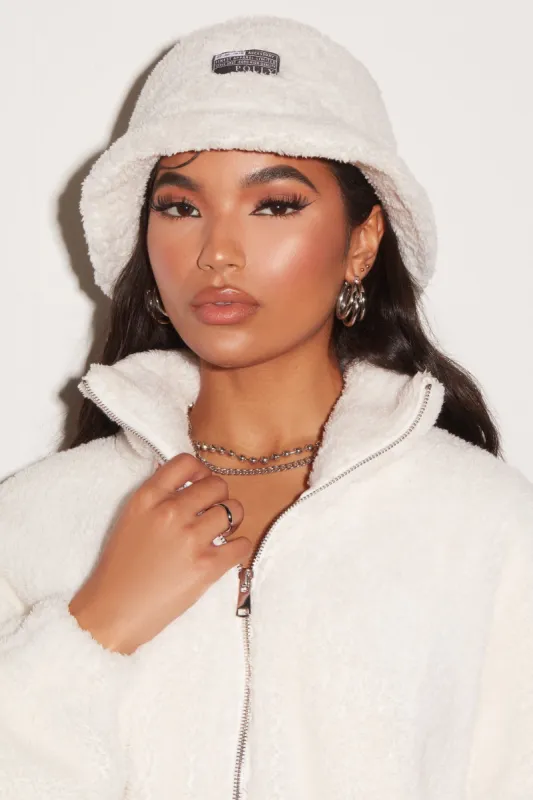 Hot Head Teddy Bucket Hat in Oyster White sold by Oh Polly
