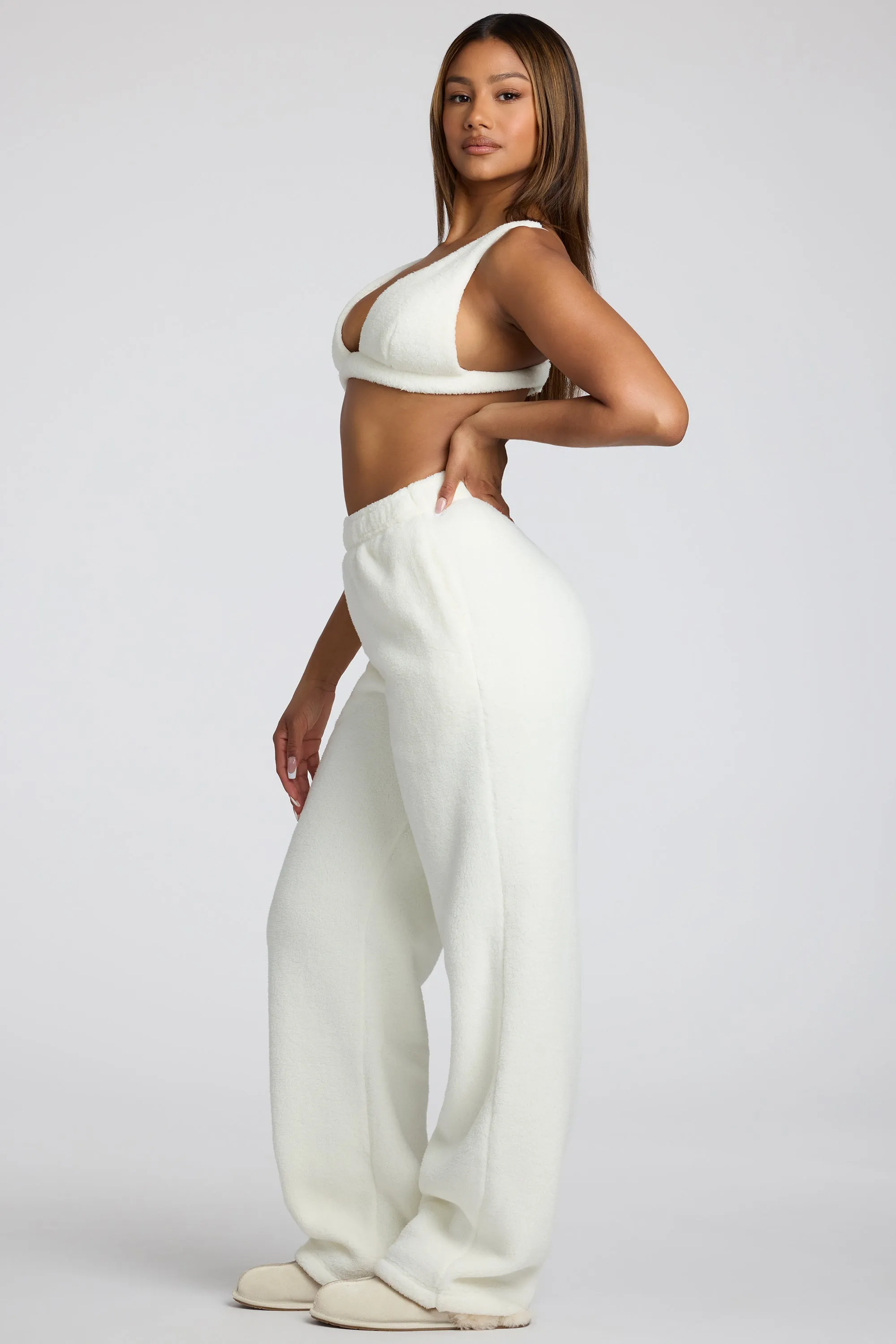 Tall Low Rise Straight Leg Fleece Joggers in White sold by Oh Polly product image thumbnail 3