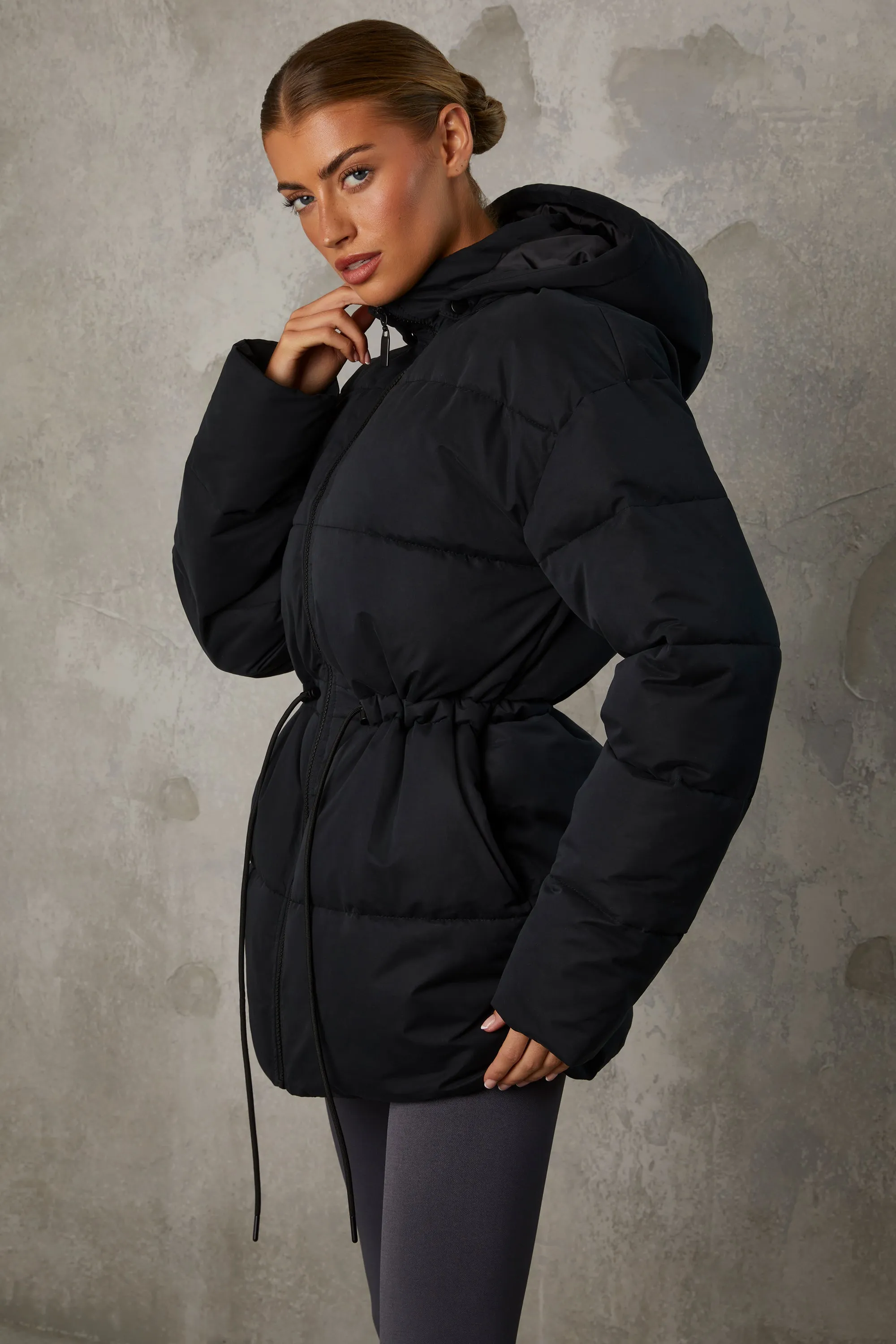 Mid Length Hooded Puffer Coat in Black sold by Oh Polly product image thumbnail 3