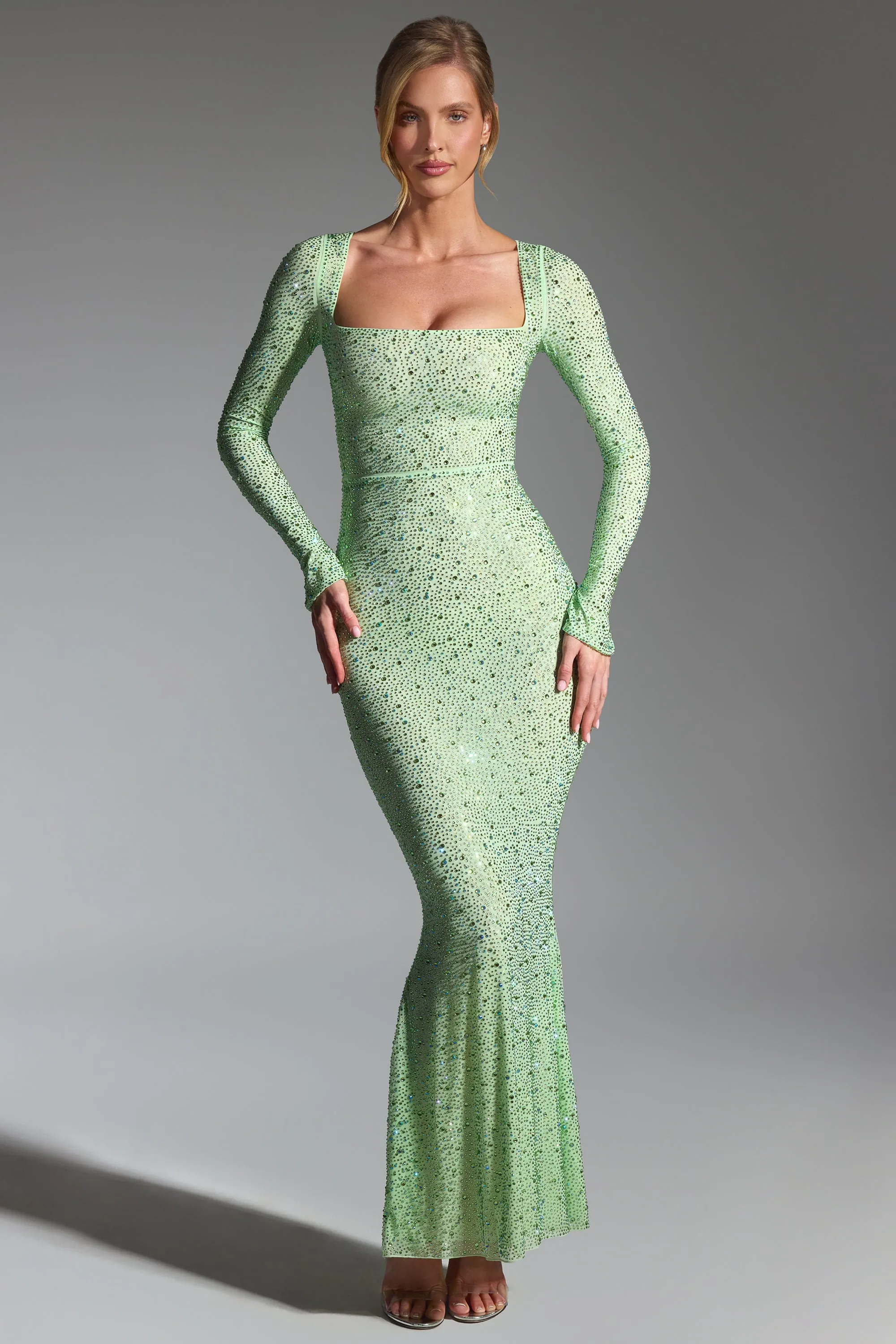 Embellished Fishtail Maxi Dress in Pistachio sold by Oh Polly