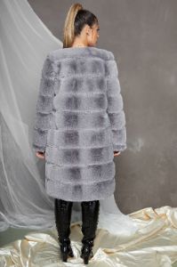 Executive Longline Panel Faux Fur Coat in Grey sold by Oh Polly